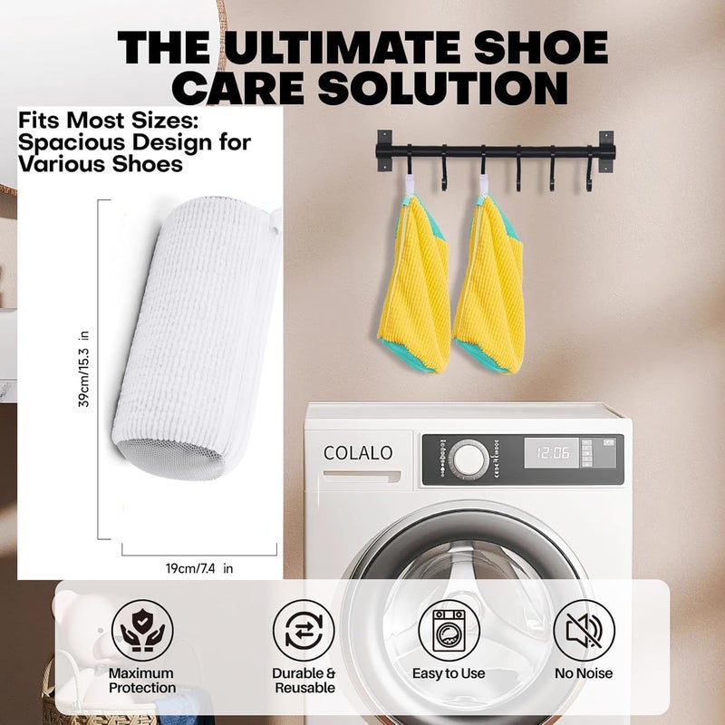 Fachoige Shoe Washing Machine Bag, Shoe Laundry Bags for Washing Machine, 2 Pcs Sneaker Shoe Washing Bag, Laundry Shoe Bag for Washer and Dryer, Reusable Shoe Washing Bags (White) - Image 2